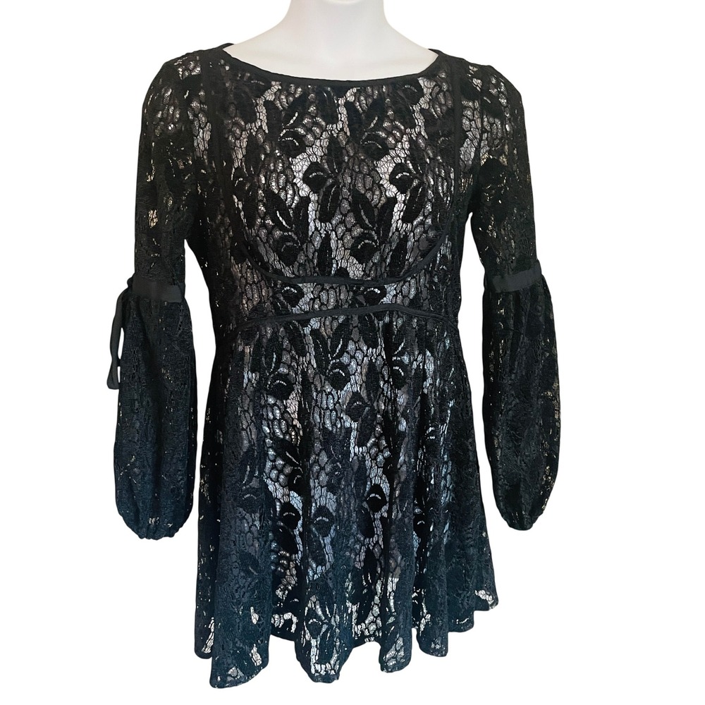 Free People Womens Ruby Witchy Whimsigoth Sheer Floral Lace Mini Dress M Goth